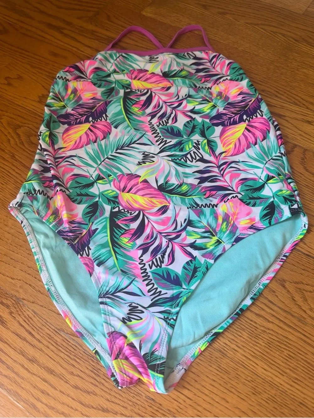 Wonder Nation Girls Sz 18 Tropical Floral One Piece Swimsuit Pink Teal